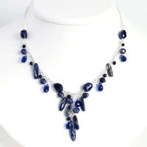   Silver Blue Sandstone/Dark Blue Cultured Pearl Necklace Jewelry