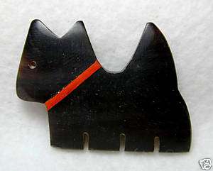 Carved Horn Scottie Dog Button wInlay Wood Collar LG SZ  