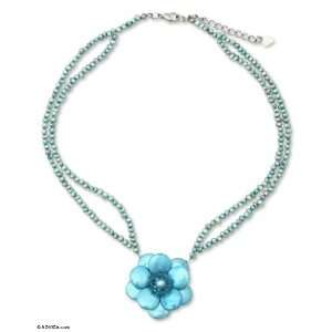    Pearl necklace, Iridescent Blue Flora 0.3 W 16.9 L Jewelry