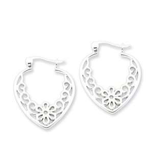  Sterling Silver Filigree Heart Hoop Earrings: Jewelry