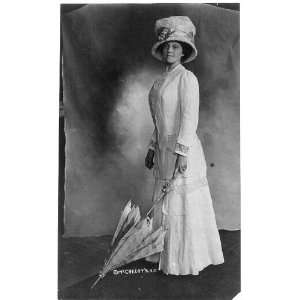    c1910 Woman wearing foot Length dress,Umbrella,Hat
