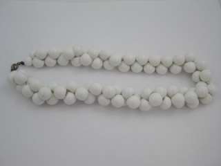  White Lucite Cluster Bead Necklace Choker 17 Unsigned Trifari?  