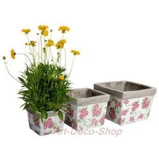 Esschert Design USA Set of Three Aged Ceramic Square Flower Pots Rose 