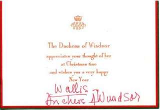WALLIS SIMPSON DUCHESS OF WINDSOR SIGNED CHRISTMAS CARD TO DOUGLAS 