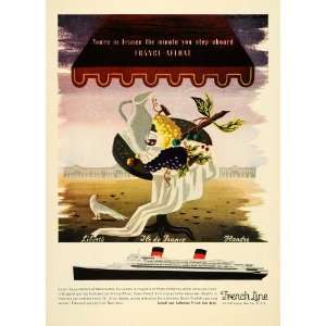 1954 Ad Travel French Line Cruise Ships Liberte Flandre   Original 