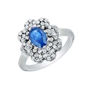  14k White Gold Promise Ring with Oval Cut Sapphire and 