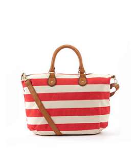 Red Pattern (Red) Red and White Striped Canvas Weekend Bag  245478569 