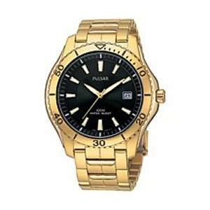 Pulsar Mens Gold Black Dial Watch:  Sports & Outdoors