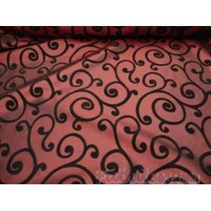  Black Flocking Swirl Burgundy Taffeta Fabric Per Yard 
