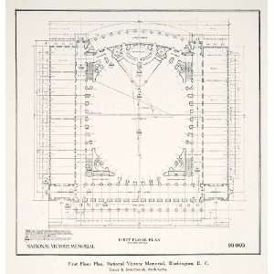 1928 Print National Victory Memorial Washington D C First Floor Plan 