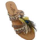   TAUPE BEIGE FEATHER THONG FLAT HIPPIE BOHEMIA SLIDE WOMEN SANDALS 6