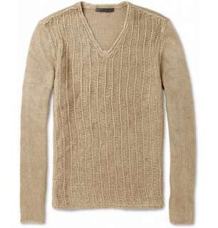  Clothing  Knitwear  V necks  Laddered Linen Sweater