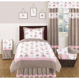 Pink and Brown Mod Elephant Childrens and Kids Bedding 4pc Twin Set by 
