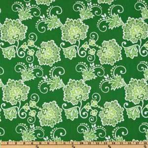  44 Wide Delft Remix Floral Green/White Fabric By The 