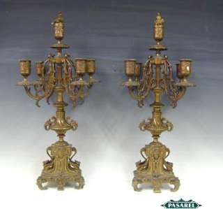 Art Nouveau Bronze Pair 5 Light Candelabras Vienna 1880  
