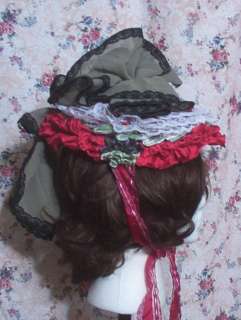 e103 Gothic Victorian Steampunk ooak red bonnet hat  