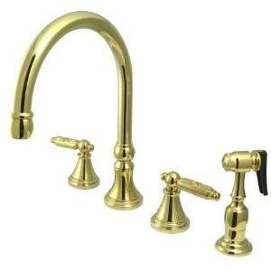   Deck Mount Kitchen Faucet with Brass Sprayer, Polished Brass Home