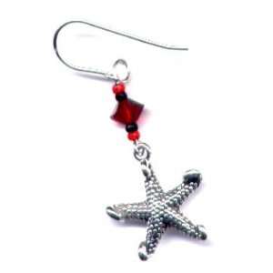 Red & Black Starfish Earrings Sterling Silver Jewelry  