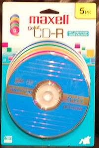 Maxell Color CD R 5 Pack (Data Music Photos) *NEW* 025215671081  