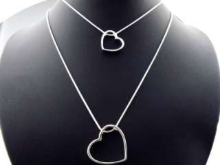 SILVER DOUBLE OPEN HEART PENDANT SNAKE CHAIN NECKLACE  