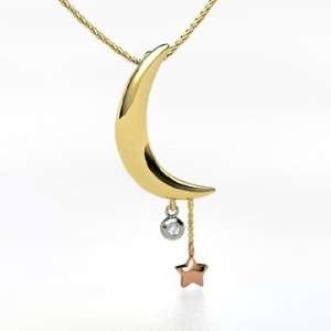   Moon and Star Pendant, 14K Yellow Gold Necklace with Diamond: Jewelry