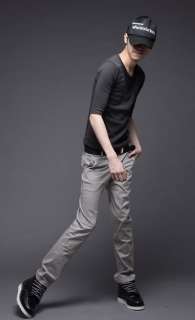 Men Faux Leather Slim Fit Combine Color Pants Trousers  