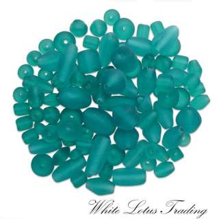    Green Matte Finish Lampwork Glass Loose Beads Mixed Shapes and Sizes