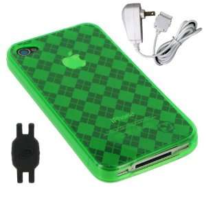  TPU Silicone Crystal Skin Case + Wall Charger for Apple iPhone 4 4th 