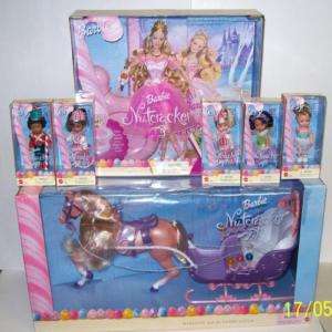 Nutcracker Barbie 5 Kelly Dolls & Marzipan Candy Sleigh  
