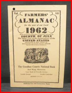 OLD ADVERTISING 1962 FARMERS ALMANAC GOODHUE COUNTY BANK RED WING MINN 