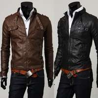PY03 New Mens Slim Fit Faux Leather PU Jackets Coats Brown Black US XS 