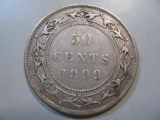 1899 (narrow 9) Silver Fifty Cent. Newfoundland Canada.  