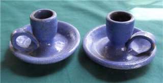 BYBEE POTTERY KENTUCKY SET 2 CANDLE HOLDERS ROYAL BLUE  