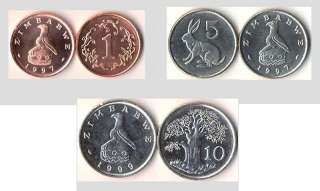 Zimbabwe 1,5,10 Cents 3 UNC Coin Set  