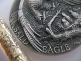OZ .925 STERLING SILVER DETAILED BALD EAGLE COIN+GOLD  