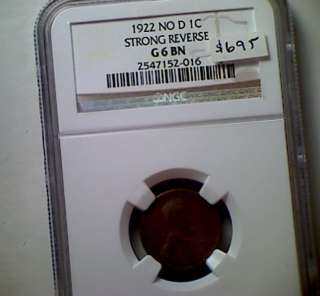 Lincoln Cent  1922 No D Strong Reverse NGC G6  