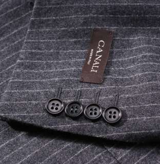 NWT $1695 CANALI Charcoal Gray Chalk Stripe Brushed Flannel Wool Suit 