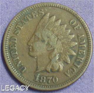 1870 INDIAN HEAD CENT SCARCE EARLY DATE (GPS+  