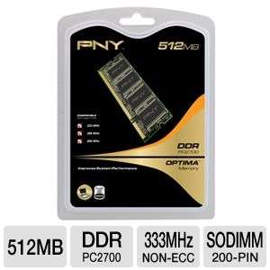 PNY 512MB PC2700 DDR SODIMM 333MHz Laptop Memory 
