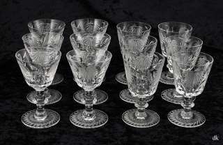 12 Vintage Cut Glass Liquor Cocktail Glasses Floral  