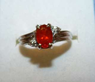 65 Genuine Mexican Fire Opal Cherry Ring W DIAMOND ACCENTS 