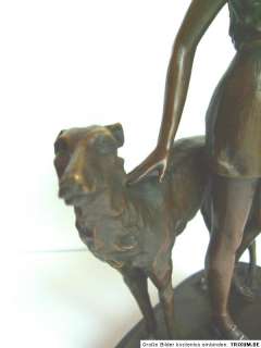 Echt Bronze Figur Diana Jagdgöttin + Windhund 7kg 50cm  