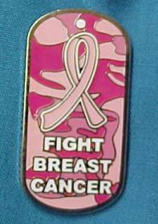 Fight Breast Cancer Ribbon Dog Tag Camo Camouflage Pin  