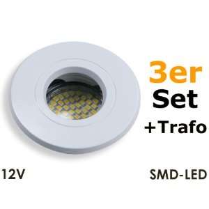 3er Set 12V Einbaustrahler Ultra SMD LED + Trafo für Bad & Dusche 