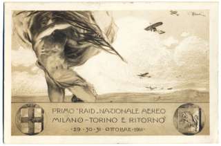 1911 PRIMO RAID AEREO MILANO TORINO ANNULLO SPECIALE  