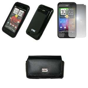 EMPIRE Black Leather Case Pouch with Belt Clip and Belt Loops + Black 