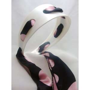  Black and Pink Polka Dot Scarf Headband 