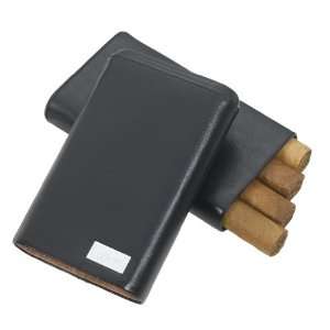   Engravable Black Leather Cigar Case   Holds 4 Cigars