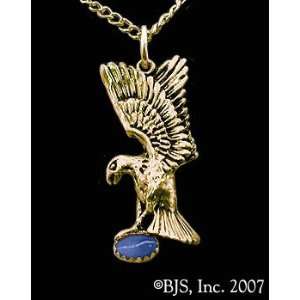   Yellow Gold, Dark Blue set gemstone, Eagle Animal Jewelry, 14 k gold