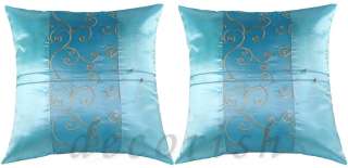 EMBROIDERED LIGHT BLUE SILK COUCH DECOR PILLOW COVERS  